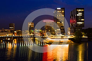 Business district of DÃÂ¼sseldorf at night