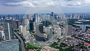 The business district of Jakarta along Jalan Sudirman, one of the city main avenue, is line with many banks and other