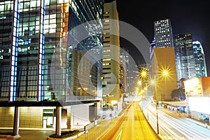 Business District at Night. Hong Kong.