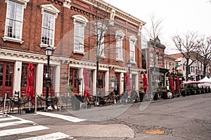 Business district in Old Town Alexandria with restaurants and shops in view