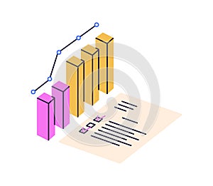 Business document with financial growing graph. Accounting paper report, research with finance chart, data. Economic