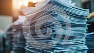 Business Document: Stack Of Paper Sheets With Confirmed Or Approved Documentation. Business Official Documents Organized In A