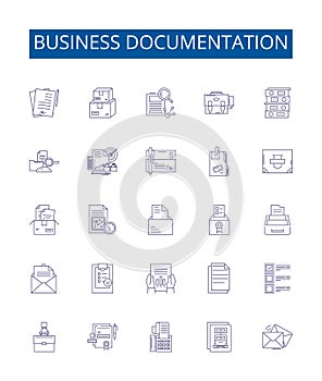 Business documentation line icons signs set. Design collection of Business, Documentation, Reports, Policies, Guidelines