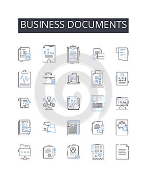 Business documents line icons collection. Contracts, Agreements, Invoices, Proposals, Quotes, Receipts, Purchase orders