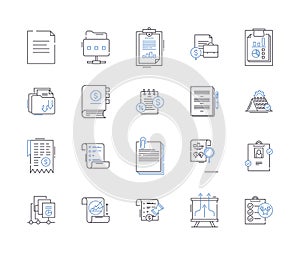 Business documents outline icons collection. Contracts, Policies, Invoices, Letters, Reports, Proposals, Bylaws vector photo