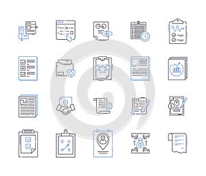 Business documents outline icons collection. Contracts, Policies, Invoices, Letters, Reports, Proposals, Bylaws vector photo