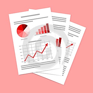 Business documents on pink background
