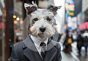 Business Dog in Suit on Busy City Street
