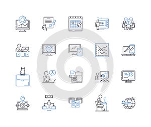 Business domicile line icons collection. Headquarters, Office, Address, Establishment, Site, Location, Base vector and