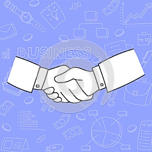 Business doodle icon. Hand drawn sketch. Coloring page. Vector illustration isolated on color background