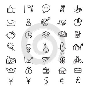 Business doodles hand drawn icons. Vector illustration