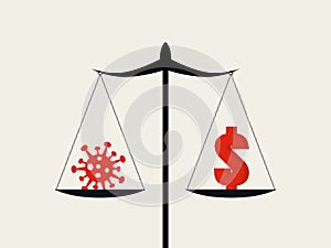 Business or economy versus health threat by coronavirus, covid-19. Easing of restrictions, lockdown to reopen businesses