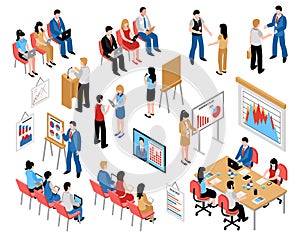 Business Education And Coaching Isometric Icons Set