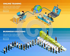 Business Education Isometric Horizontal Banners