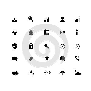 Business, education, security, contact and weather icons black s