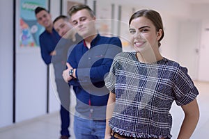 Business, education and sucess concept, Group of Young business people standing and looking at camera