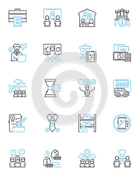 Business efficiency linear icons set. Streamlining, Optimization, Productivity, Automation, Cost-cutting, Innovation
