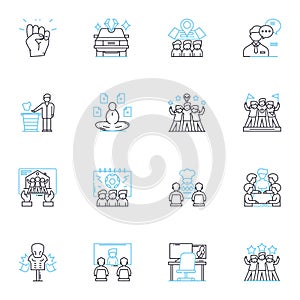 Business efficiency linear icons set. Streamlining, Optimization, Productivity, Automation, Cost-cutting, Innovation