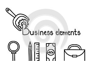 Business elements, doodles icons. Vector illustration.