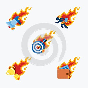 Business elements hot fire icons set Design Vector, Creative Symbol
