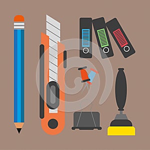 Business elements infographic with icons and office accesorries, flat design