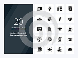20 Business Elements And Business Managment Solid Glyph icon for presentation