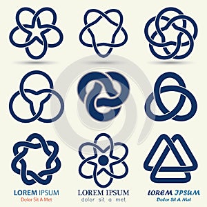 Business emblem set, blue knot symbol