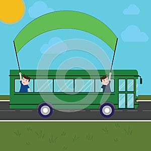 Business Empty template for Layout for invitation greeting card promotion poster voucher Two Kids Inside School Bus