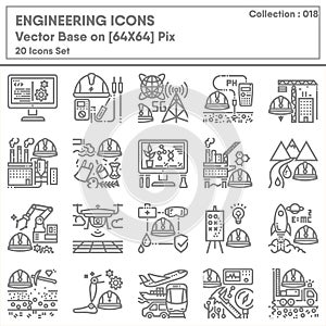 Business Engineering and Manufacturing Factory Icon Set, Universal Industrial Development and Engineer Occupation Icons Design.