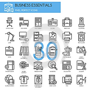 Business Essentials, thin line icons set