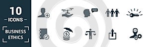 Business Ethics icon set. Include creative elements csr, trust, morality, license to work, profitability icons. Can be used for