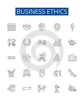Business ethics line icons signs set. Design collection of Integrity, Honesty, Respect, Trust, Morals, Fairness