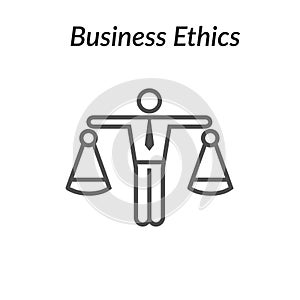Business Ethics Solid Icon w Man & Scales of Justice