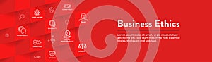 Business Ethics Web Banner and Icon Set with Honesty, Integrity, Commitment, and Decision