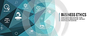 Business Ethics Web Banner and Icon Set with Honesty, Integrity, Commitment, and Decision