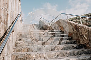 Stairs in the city park with blue sky