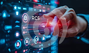 Business Executive Interacting with Rich Communication Services RCS Concept on Digital Interface