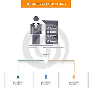 Business, explanation, graph, meeting, presentation Business Flow Chart Design with 3 Steps. Glyph Icon For Presentation