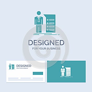 Business, explanation, graph, meeting, presentation Business Logo Glyph Icon Symbol for your business. Turquoise Business Cards