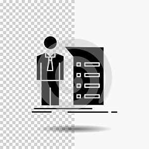 Business, explanation, graph, meeting, presentation Glyph Icon on Transparent Background. Black Icon