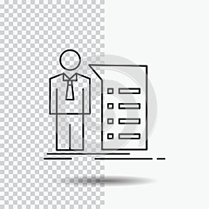 Business, explanation, graph, meeting, presentation Line Icon on Transparent Background. Black Icon Vector Illustration