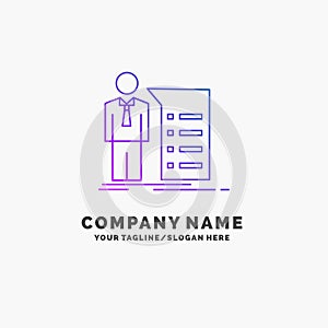 Business, explanation, graph, meeting, presentation Purple Business Logo Template. Place for Tagline