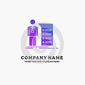 Business, explanation, graph, meeting, presentation Purple Business Logo Template. Place for Tagline