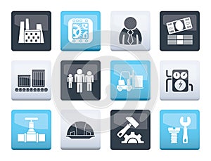 Business, factory and mill icons over color background