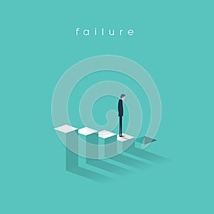 Business failure and bakruptcy vector illustration concept. Businessman on steps leading to stock market crash, crisis