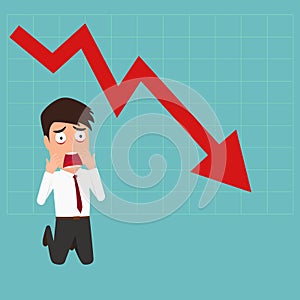 Business failure.Down trend graph make a businessman shocked.