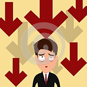 Business failure. Down trend graph make businessman worried.