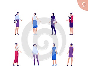 Business female asian ethnic people set. Vector flat person illustration. Group of white skin corporate women in different cloth