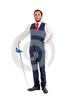 Business-fencing worker isolated