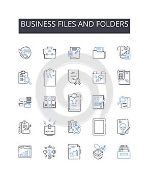 Business files and folders line icons collection. Work documents, Corporate papers, Company records, Enterprise files